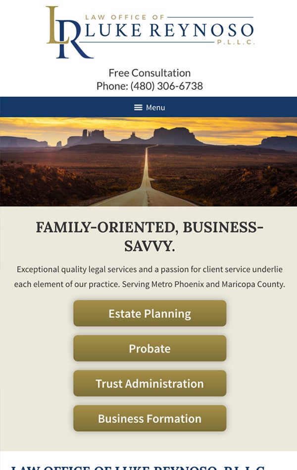 Mobile Friendly Law Firm Webiste for Law Office of Luke Reynoso, PLLC