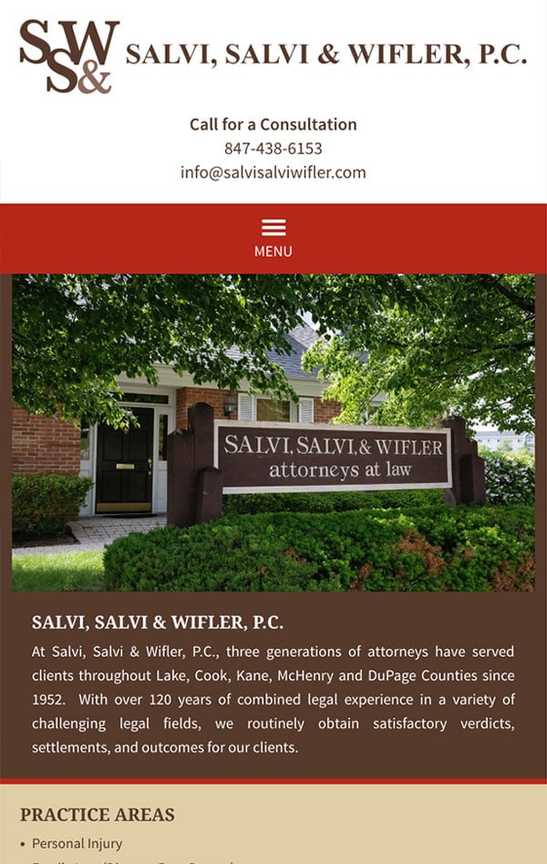 Mobile Friendly Law Firm Webiste for Law Offices of Salvi, Salvi & Wifler, P.C.