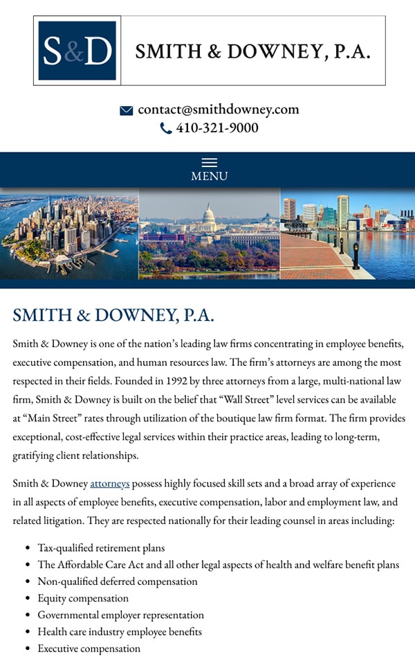 Mobile Friendly Law Firm Webiste for Smith & Downey, P.A.