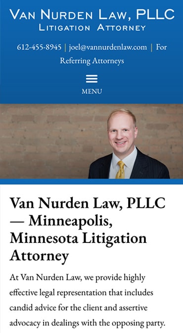 Responsive Mobile Attorney Website for Van Nurden Law, PLLC