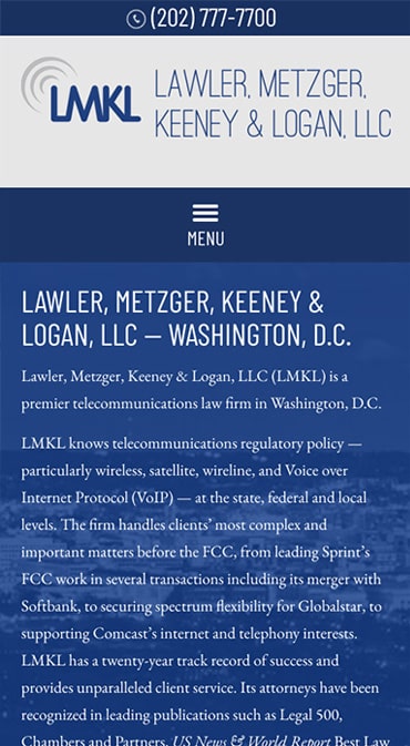 Responsive Mobile Attorney Website for Lawler, Metzger, Keeney & Logan, LLC