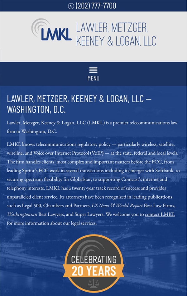 Mobile Friendly Law Firm Webiste for Lawler, Metzger, Keeney & Logan, LLC