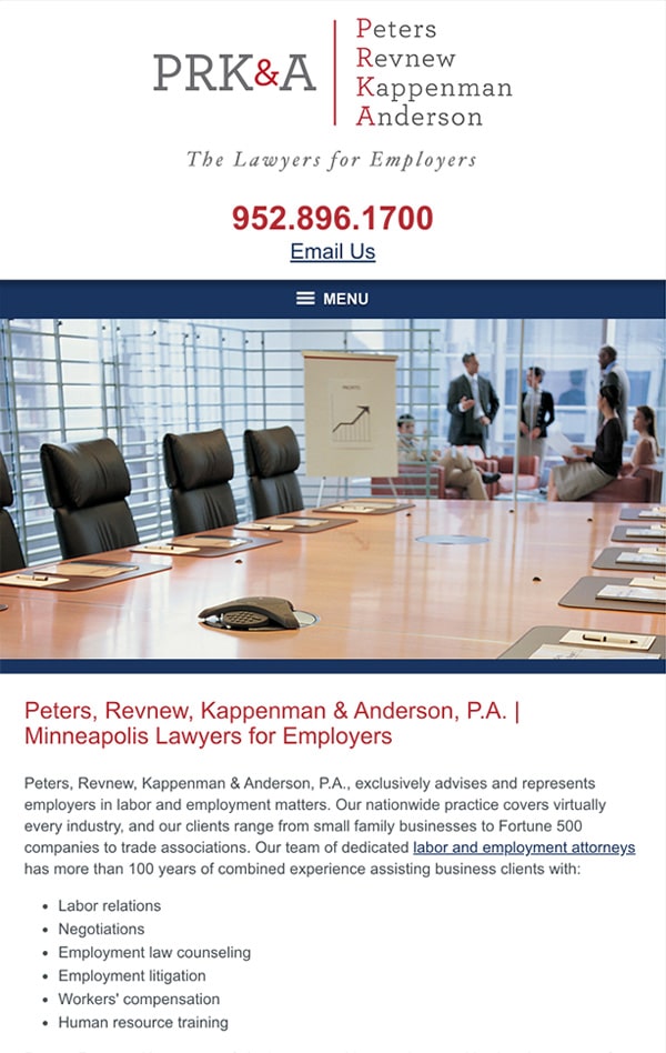 Mobile Friendly Law Firm Webiste for Peters, Revnew, Kappenman & Anderson, P.A.