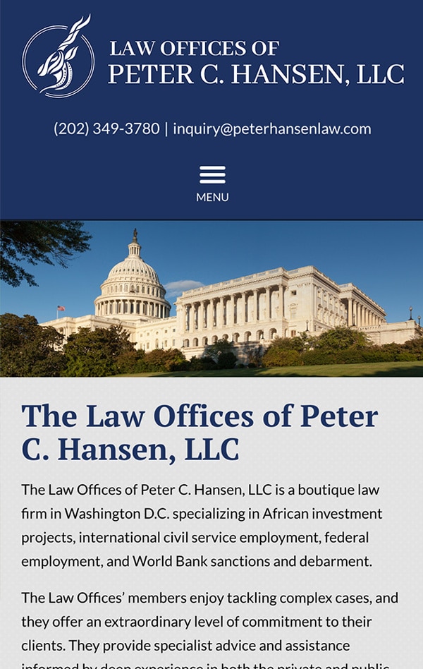 Mobile Friendly Law Firm Webiste for Law Offices of Peter C. Hansen, LLC