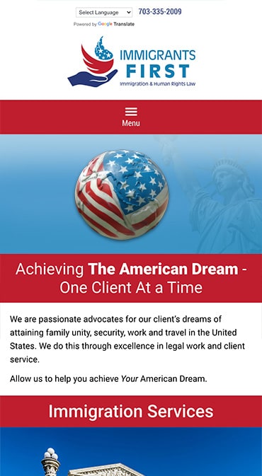 Responsive Mobile Attorney Website for Immigrants First, PLLC