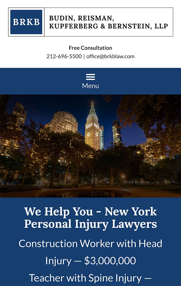 Mobile Friendly Law Firm Webiste for Budin, Reisman, Kupferberg & Bernstein, LLP