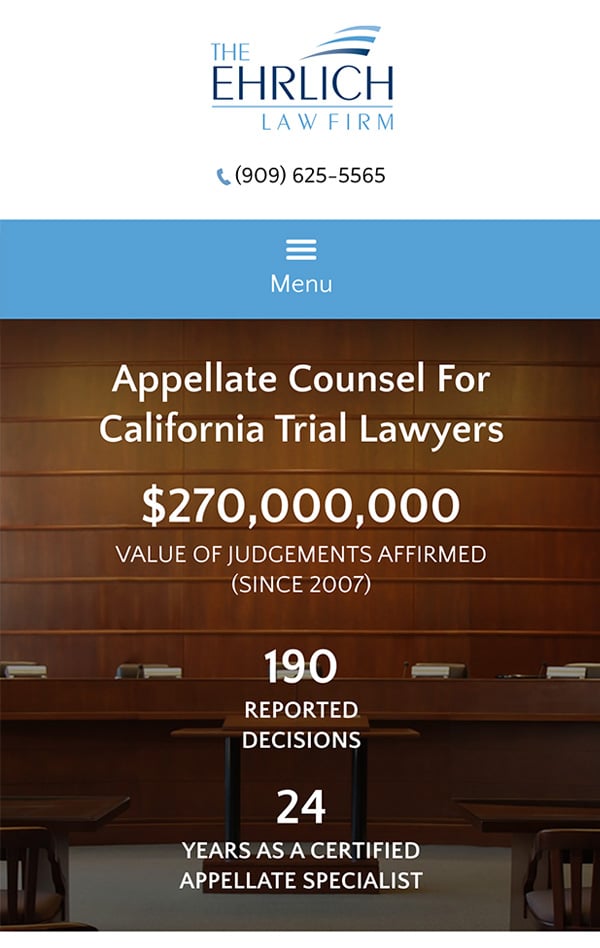 Mobile Friendly Law Firm Webiste for Ehrlich Law Firm