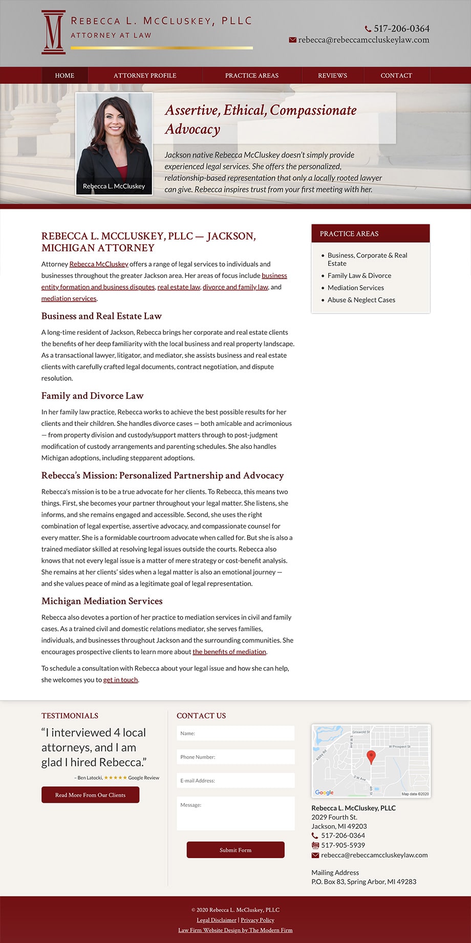 Law Firm Website Design for Rebecca L. McCluskey, PLLC