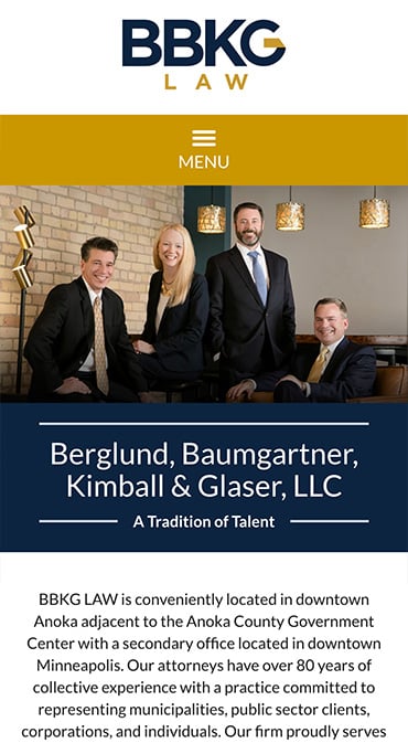 Responsive Mobile Attorney Website for Berglund, Baumgartner, Kimball & Glaser, LLC