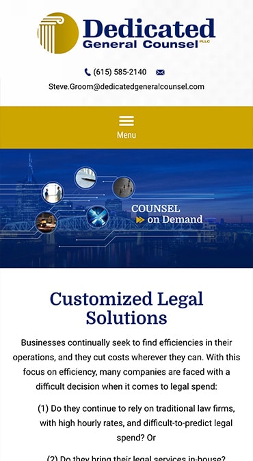 Responsive Mobile Attorney Website for Dedicated General Counsel PLLC