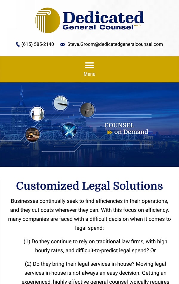 Mobile Friendly Law Firm Webiste for Dedicated General Counsel PLLC