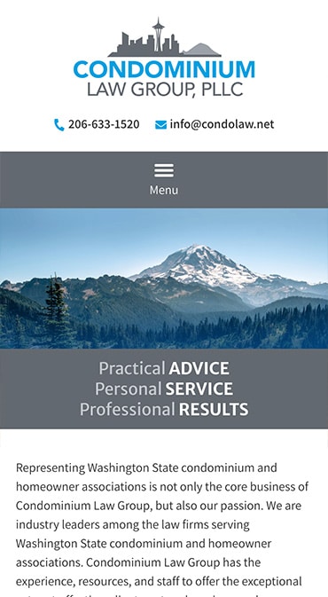 Responsive Mobile Attorney Website for Condominium Law Group, PLLC