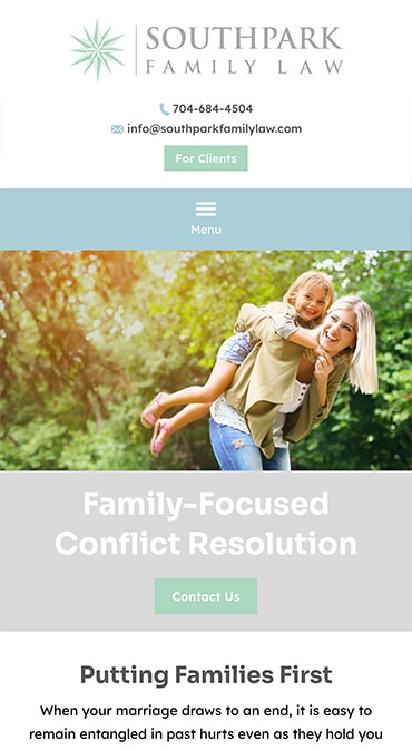 Responsive Mobile Attorney Website for Southpark Family Law