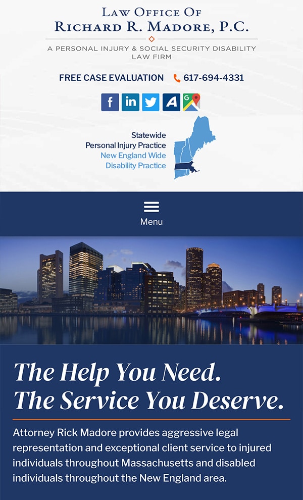 Mobile Friendly Law Firm Webiste for Law Office of Richard R. Madore, P.C.