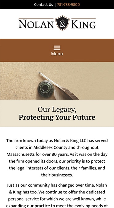 Responsive Mobile Attorney Website for Nolan & King LLC