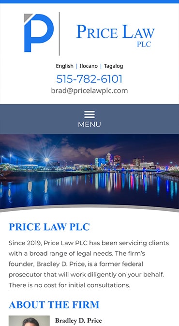 Responsive Mobile Attorney Website for Price Law PLC