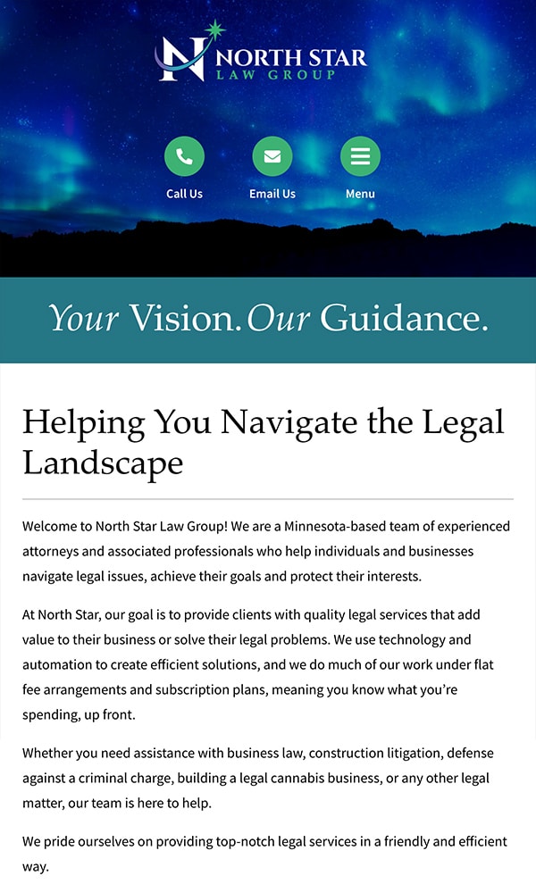 Mobile Friendly Law Firm Webiste for North Star Law Group PLLC