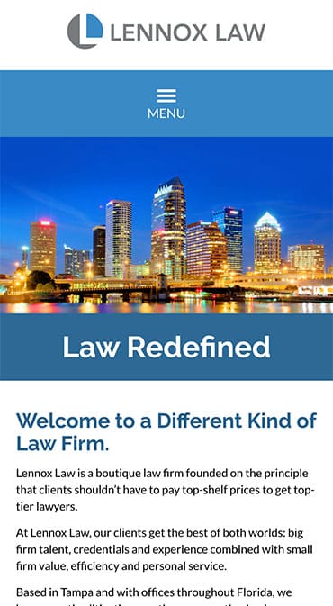 Responsive Mobile Attorney Website for Lennox Law, P.A.