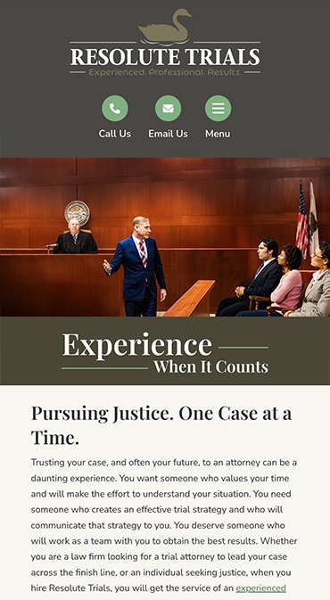 Responsive Mobile Attorney Website for Resolute Trials