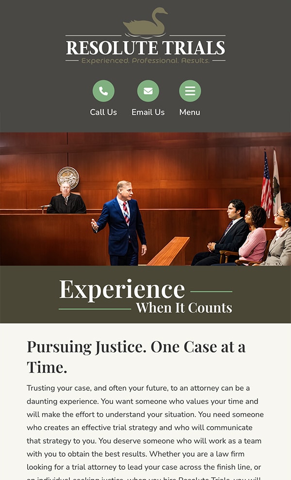 Mobile Friendly Law Firm Webiste for Resolute Trials