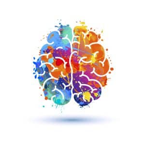 Human brain icon of watercolor splash paint - visual branding concept