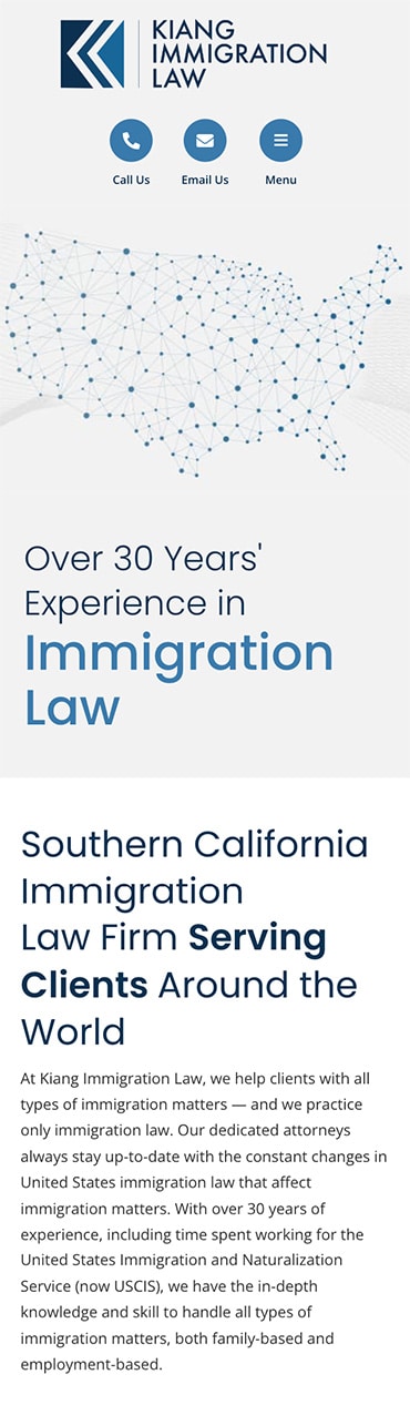 Responsive Mobile Attorney Website for Kiang Immigration Law