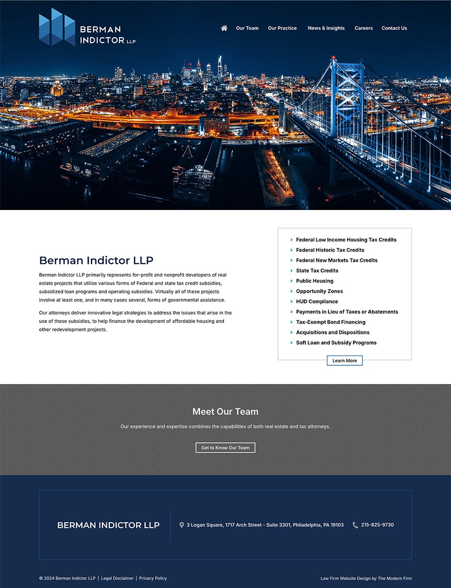 Law Firm Website Design for Berman Indictor LLP