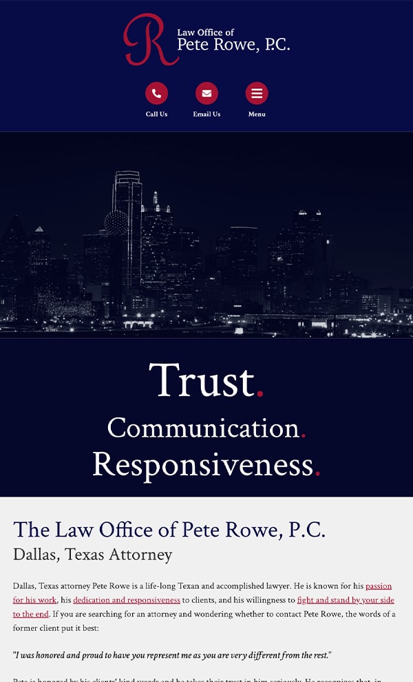 Mobile Friendly Law Firm Webiste for Law Office of Pete Rowe, P.C.