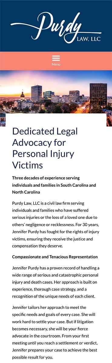 Responsive Mobile Attorney Website for Purdy Law, LLC